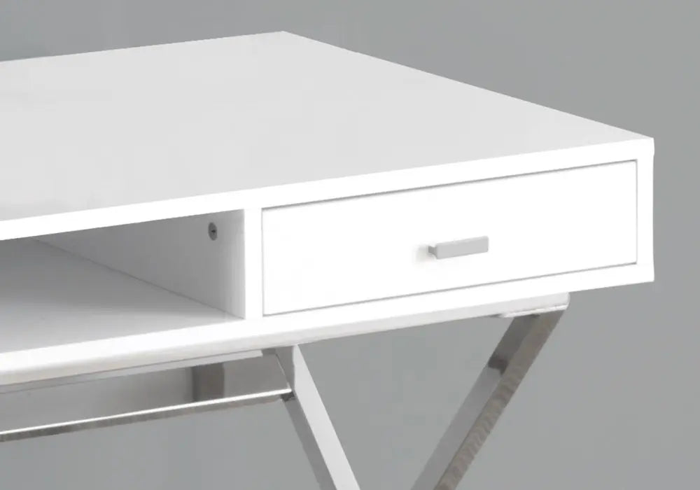 24" White and Silver Computer Desk With Two Drawers - NOBLE HOME INTERIORS