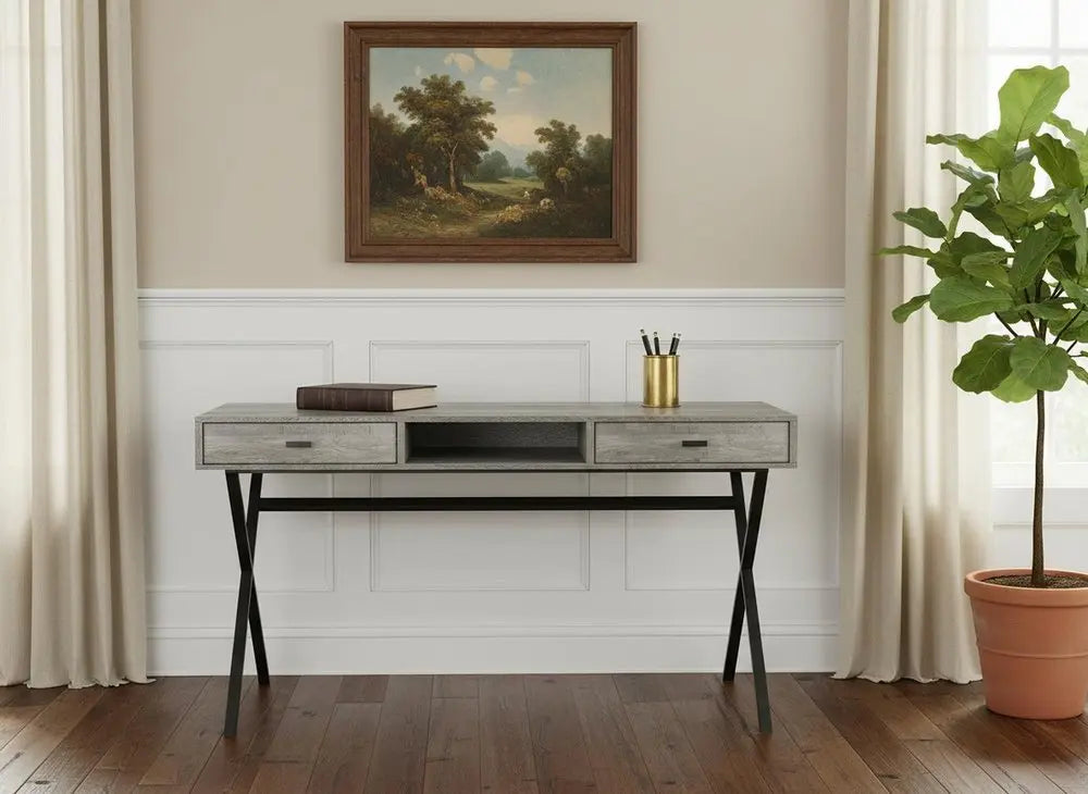 24" White and Silver Computer Desk With Two Drawers - NOBLE HOME INTERIORS