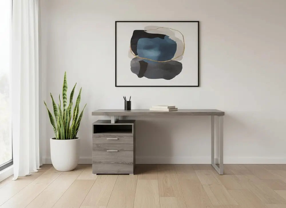 24" White and Silver Computer Desk With Two Drawers - NOBLE HOME INTERIORS