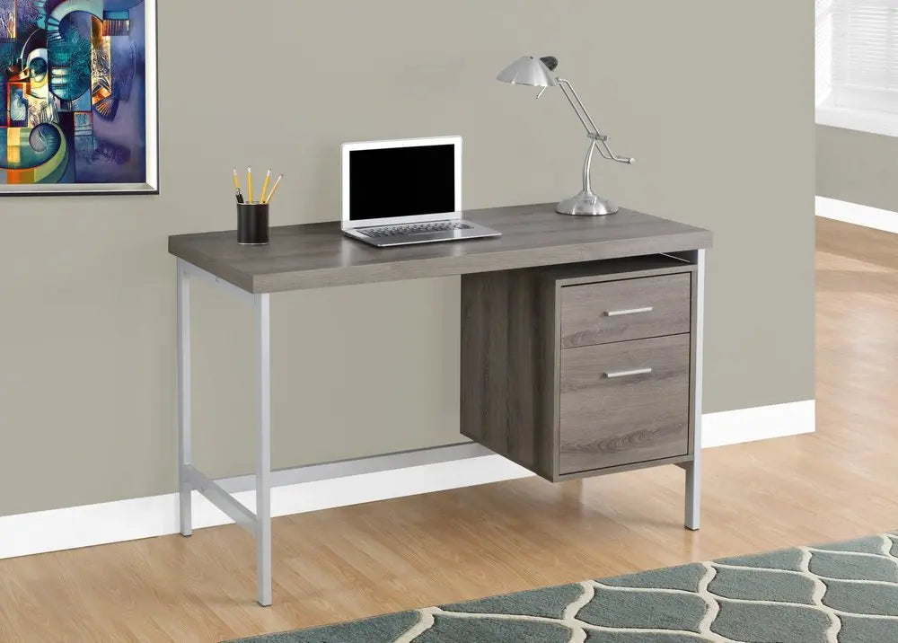 24" White and Silver Computer Desk With Two Drawers - NOBLE HOME INTERIORS