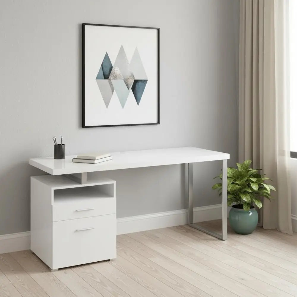 24" White and Silver Computer Desk With Two Drawers - NOBLE HOME INTERIORS