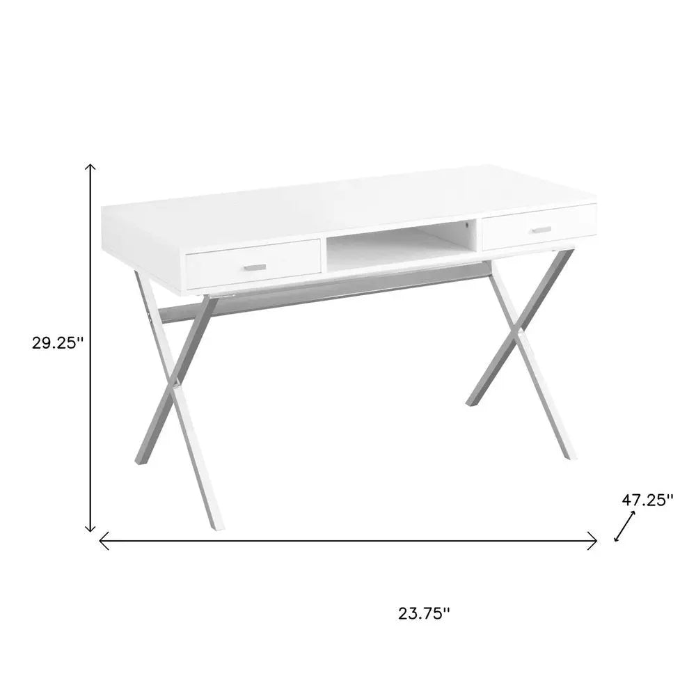 24" White and Silver Computer Desk With Two Drawers - NOBLE HOME INTERIORS