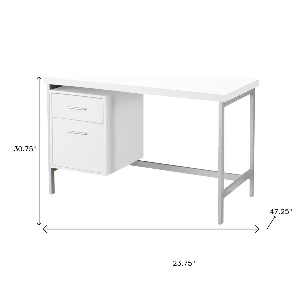24" White and Silver Computer Desk With Two Drawers - NOBLE HOME INTERIORS