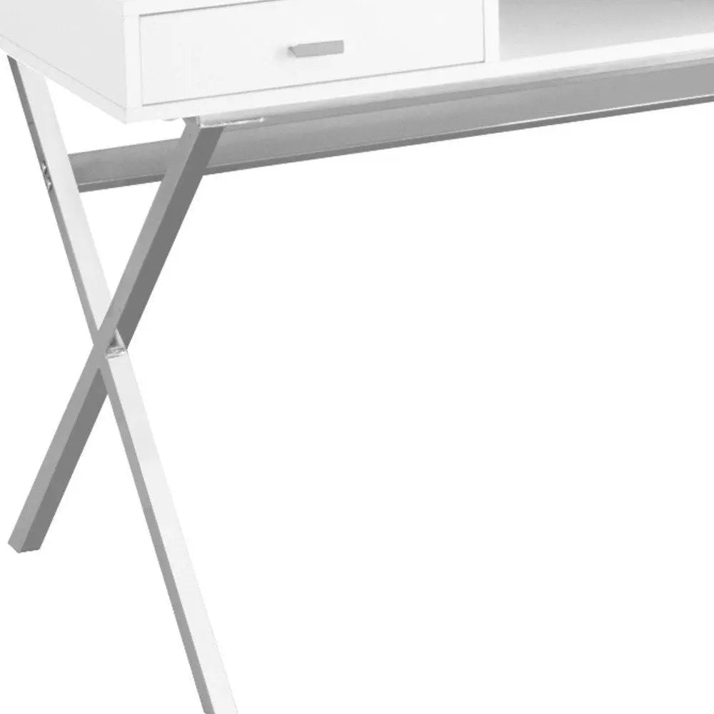 24" White and Silver Computer Desk With Two Drawers - NOBLE HOME INTERIORS