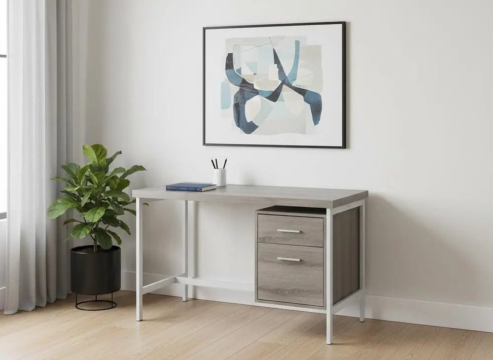 24" White and Silver Computer Desk With Two Drawers - NOBLE HOME INTERIORS