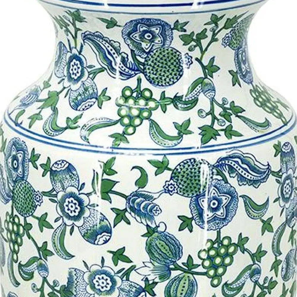 24" White Blue And Green And White Chinoiserie Porcelain Table Vase - NOBLE HOME INTERIORS