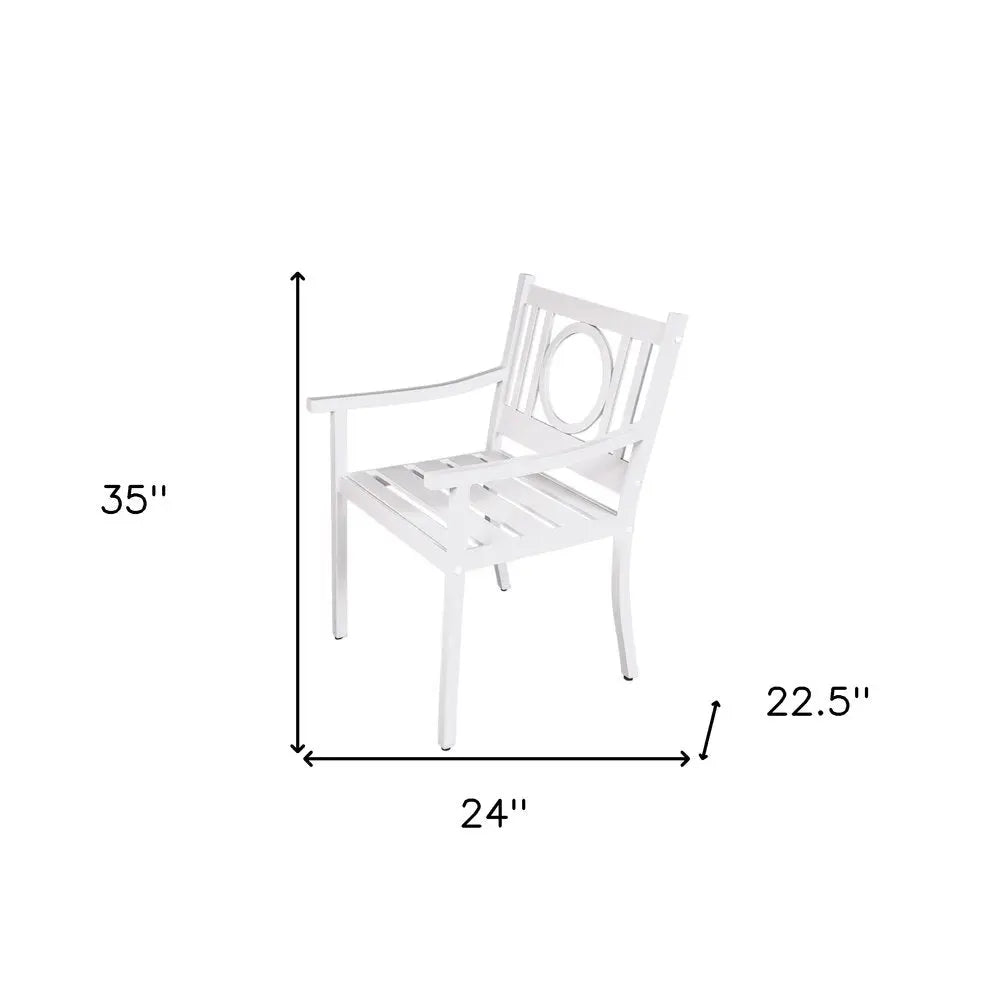 24" White Steel Geo Back Outdoor Arm Chair - NOBLE HOME INTERIORS