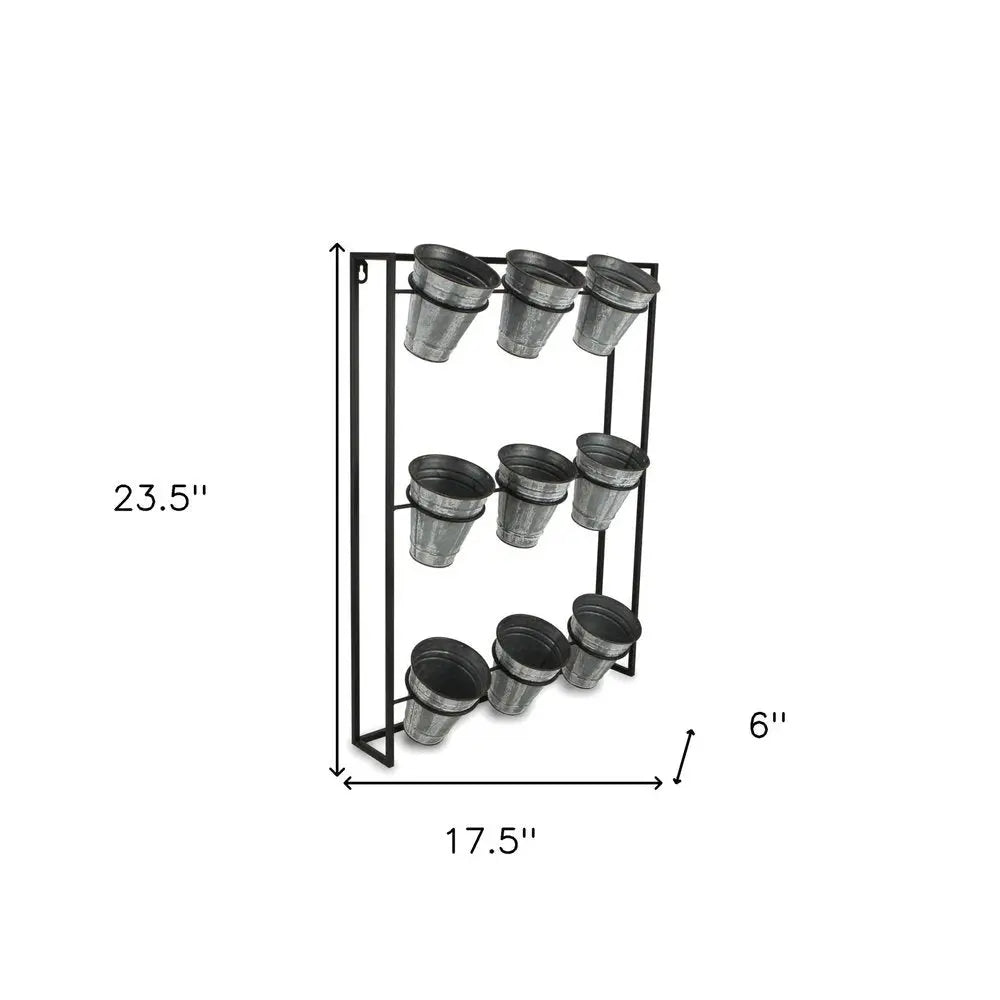 24" X 18" Black And Silver Metal Rectangular Wall Planter - NOBLE HOME INTERIORS