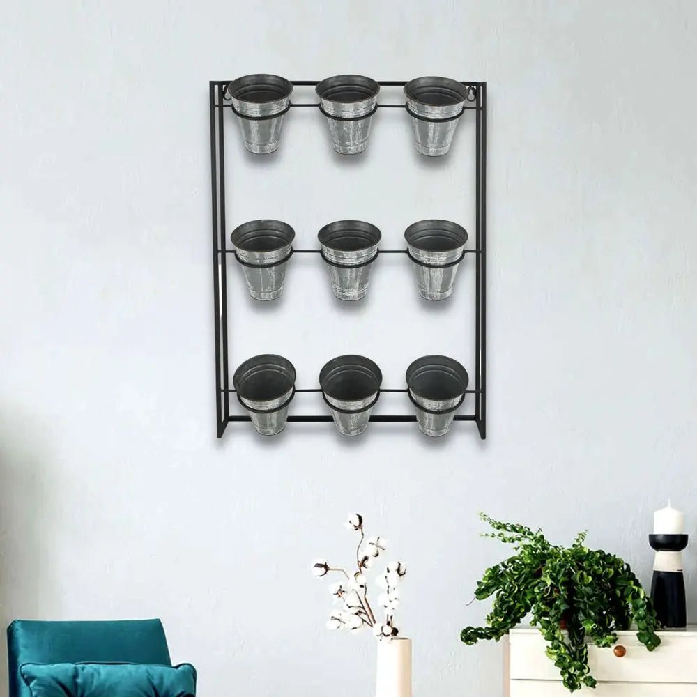 24" X 18" Black And Silver Metal Rectangular Wall Planter - NOBLE HOME INTERIORS