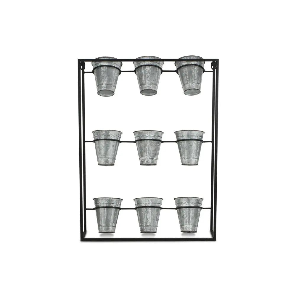 24" X 18" Black And Silver Metal Rectangular Wall Planter - NOBLE HOME INTERIORS