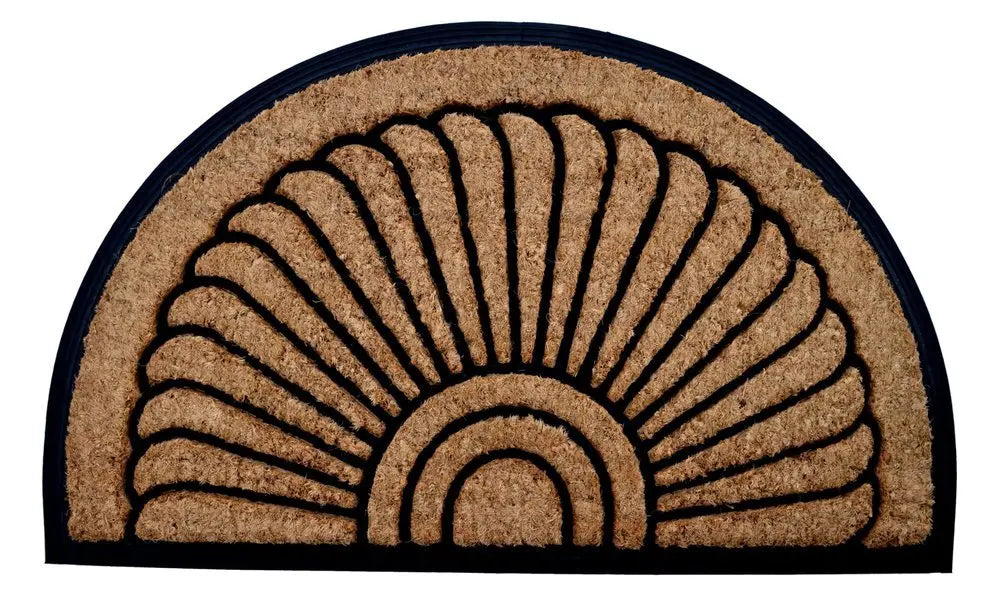 24" X 36" Beige and Black Rubber and Coir Outdoor Semi Circle Door Mat - NOBLE HOME INTERIORS