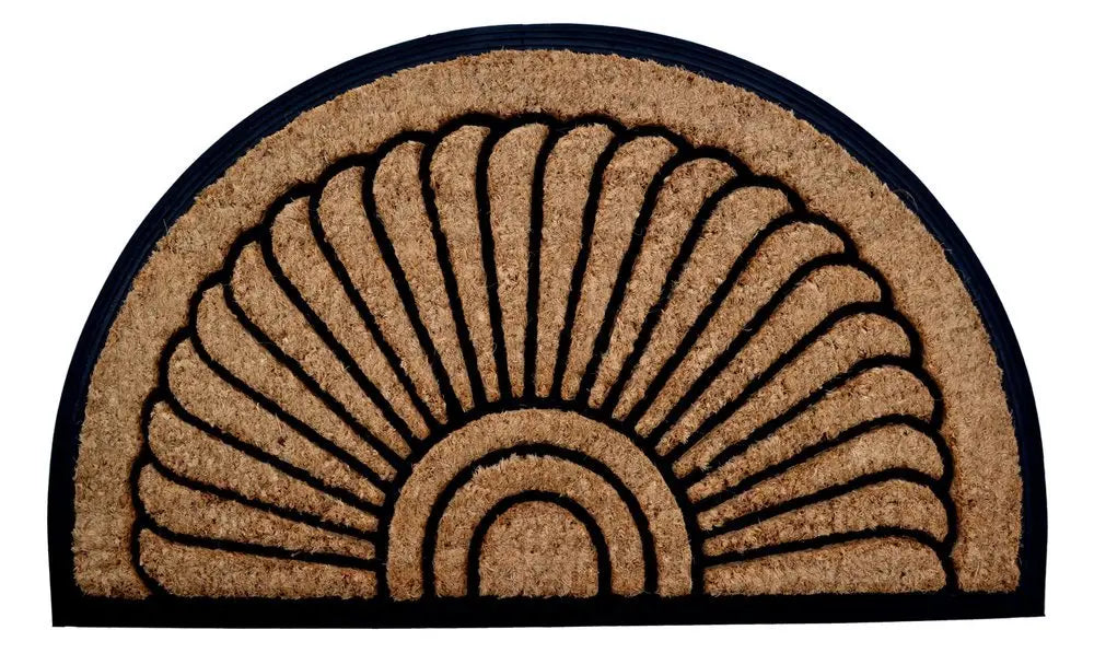 24" X 36" Beige and Black Rubber and Coir Outdoor Semi Circle Door Mat - NOBLE HOME INTERIORS