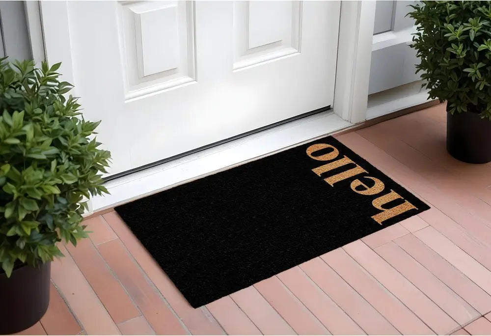 24" X 36" Black and Natural Coir Hello Outdoor Door Mat - NOBLE HOME INTERIORS