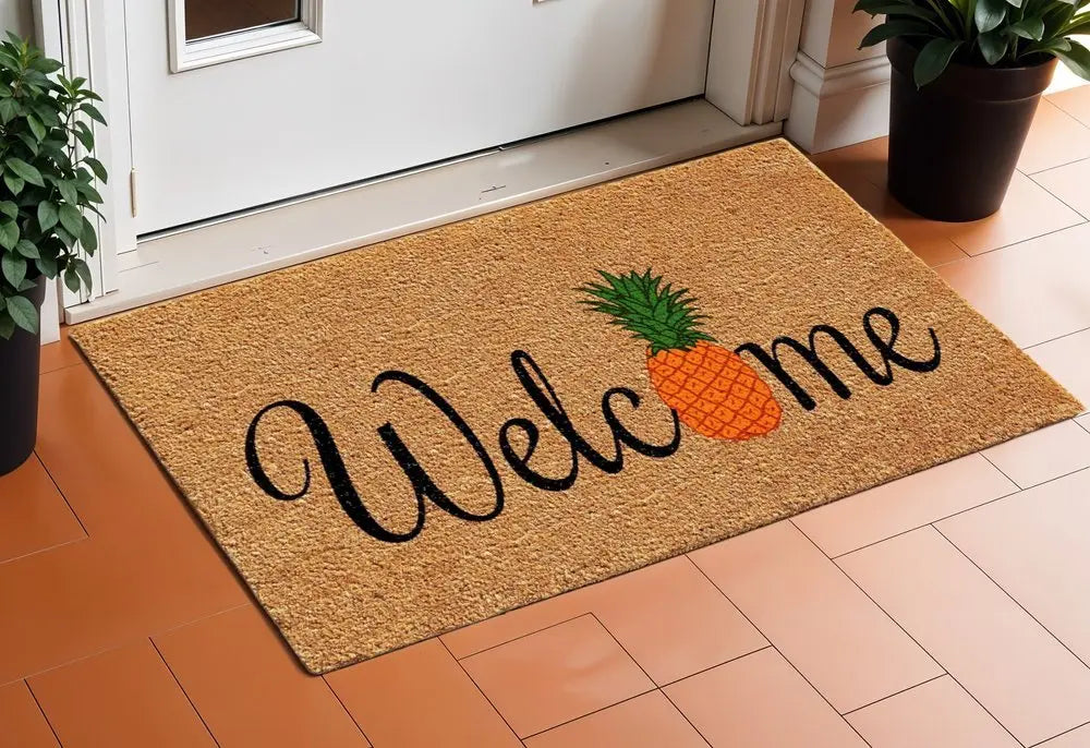 24" X 36" Black And Natural Coir Pineapple Welcome Outdoor Door Mat - NOBLE HOME INTERIORS