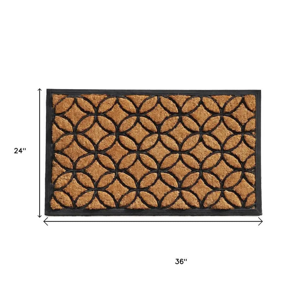 24" X 36" Black And Natural Geometric Outdoor Coir And Rubber Door Mat - NOBLE HOME INTERIORS