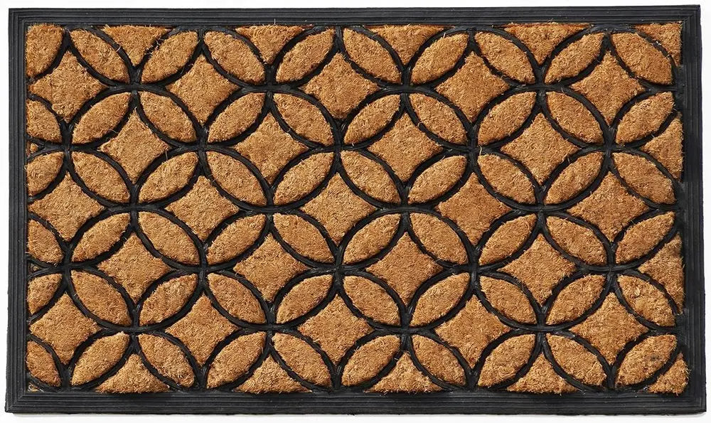24" X 36" Black And Natural Geometric Outdoor Coir And Rubber Door Mat - NOBLE HOME INTERIORS