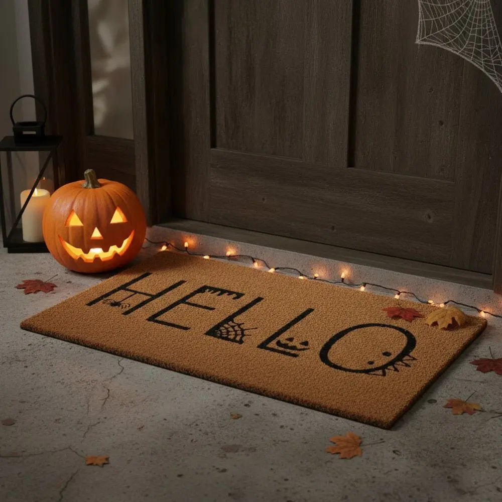 24" X 36" Black And Natural Halloween Halloween Outdoor Coir Door Mat - NOVA HOME FURNITURE