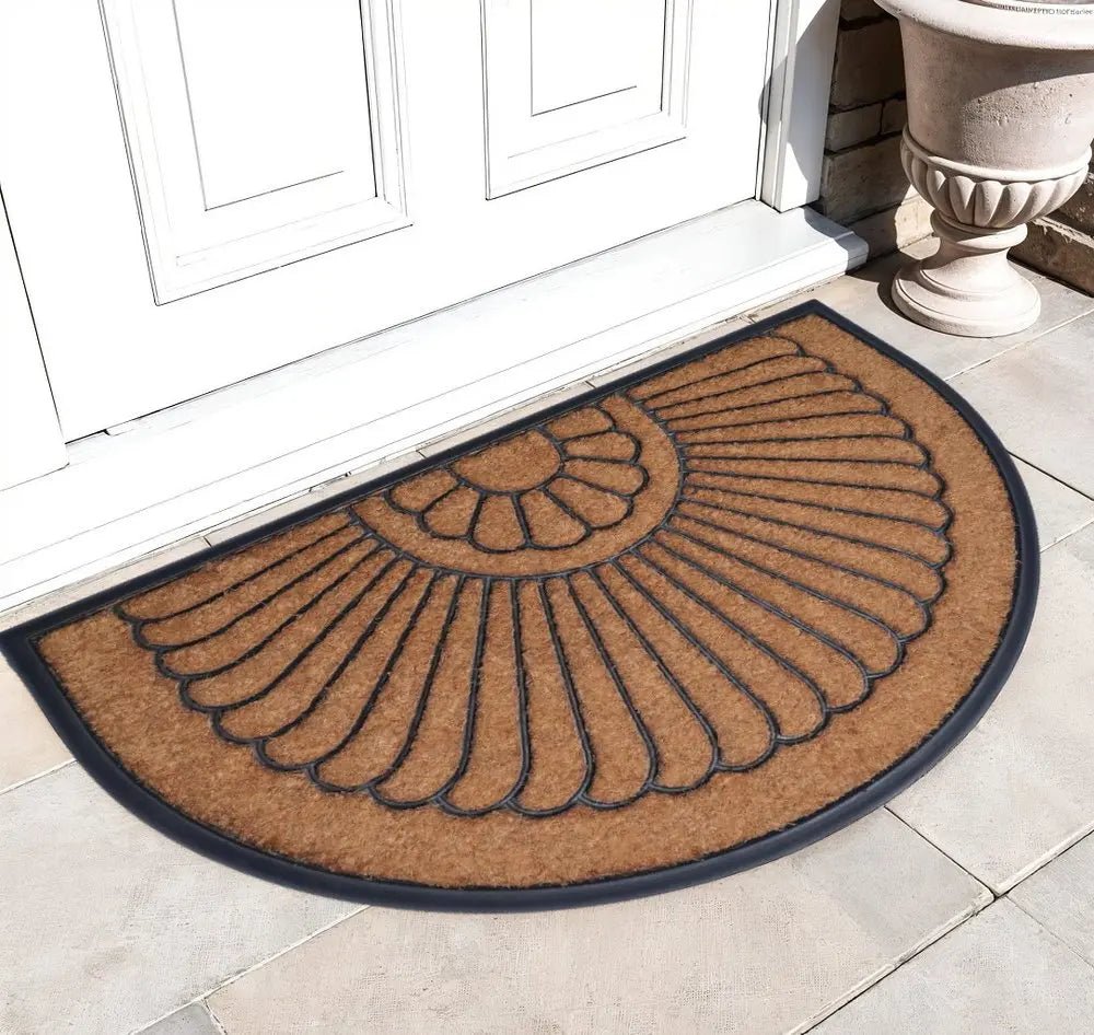 24" X 36" Black And Natural Semi Circle Outdoor Coir And Rubber Door Mat - NOBLE HOME INTERIORS