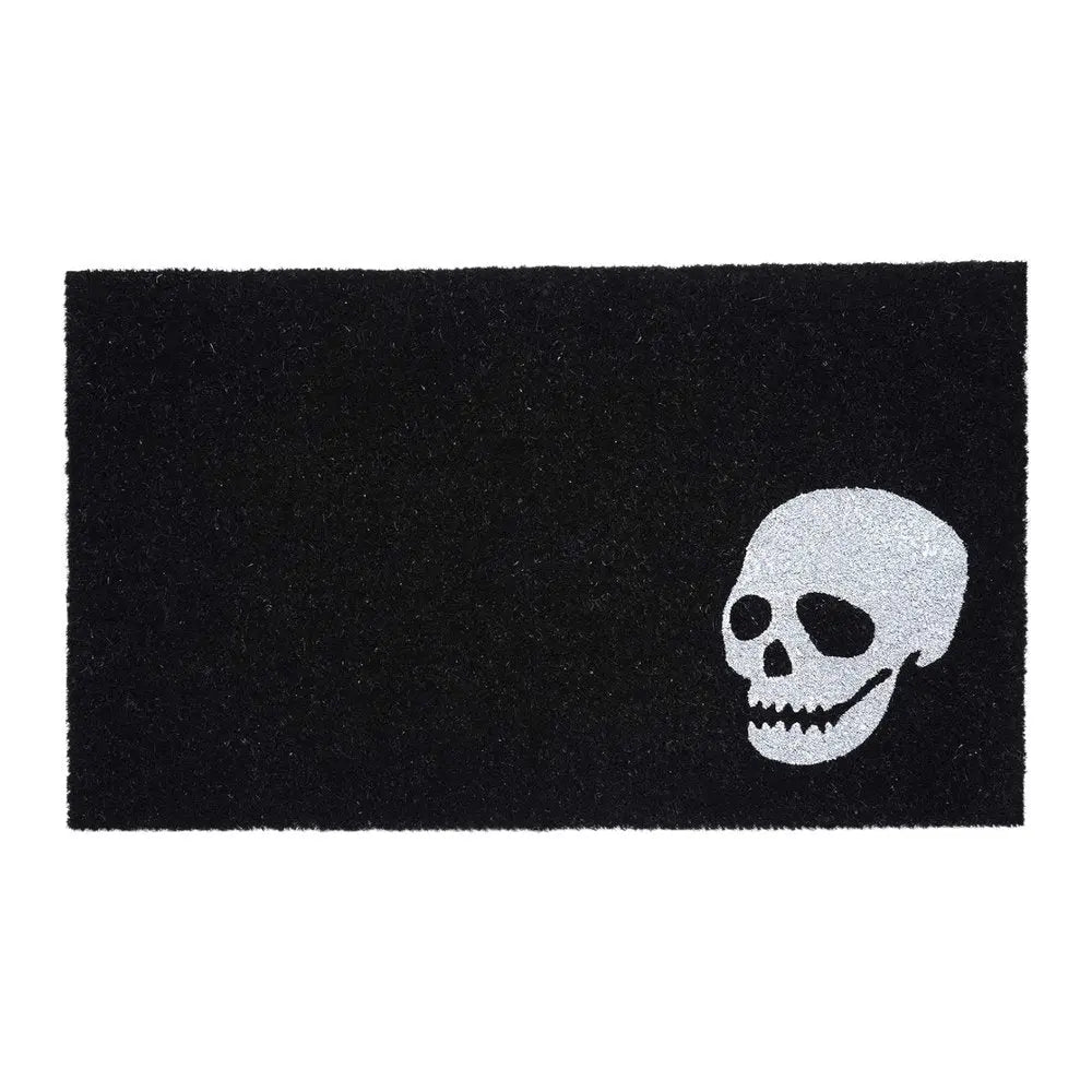 24" X 36" Black And White Coir Skull Outdoor Halloween Door Mat - NOVA HOME FURNITURE