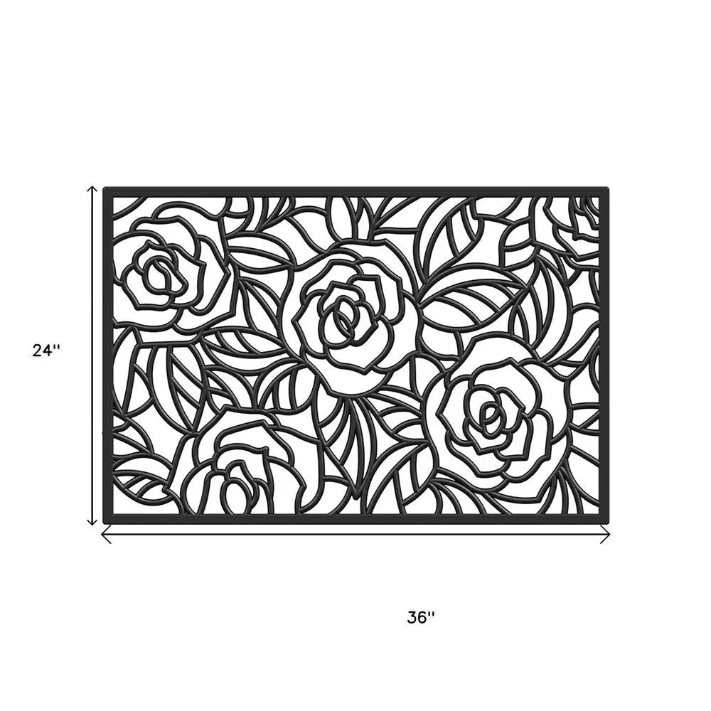 24" X 36" Black Floral Outdoor Rubber Door Mat - NOBLE HOME INTERIORS