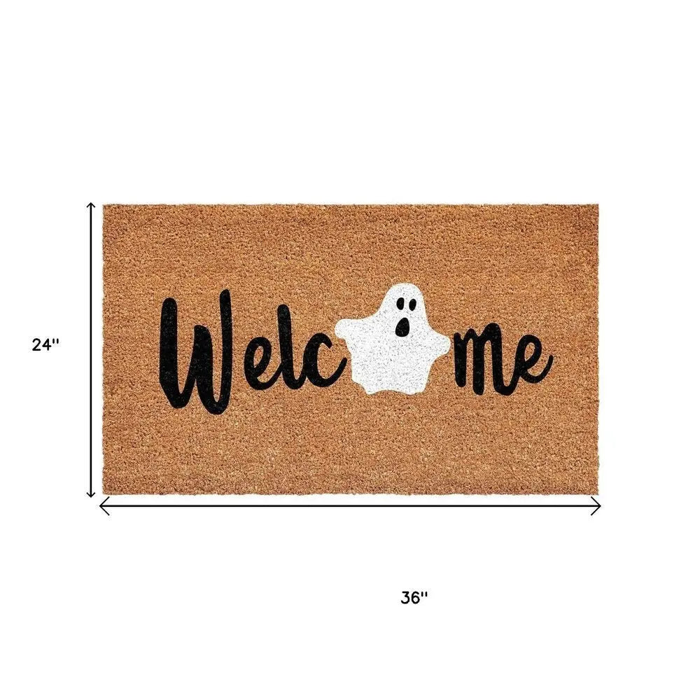 24" X 36" Black Natural And White Halloween Halloween Welcome Outdoor Coir Door Mat - NOVA HOME FURNITURE