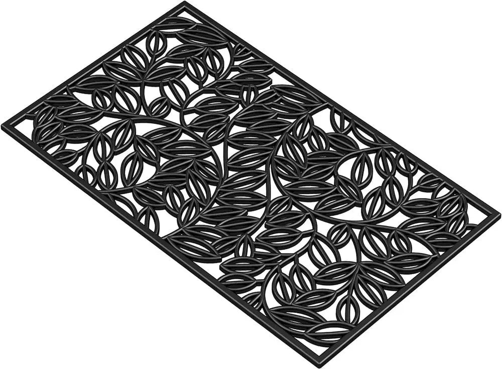 24" X 36" Black Rubber Botanical Leaves Outdoor Door Mat - NOBLE HOME INTERIORS