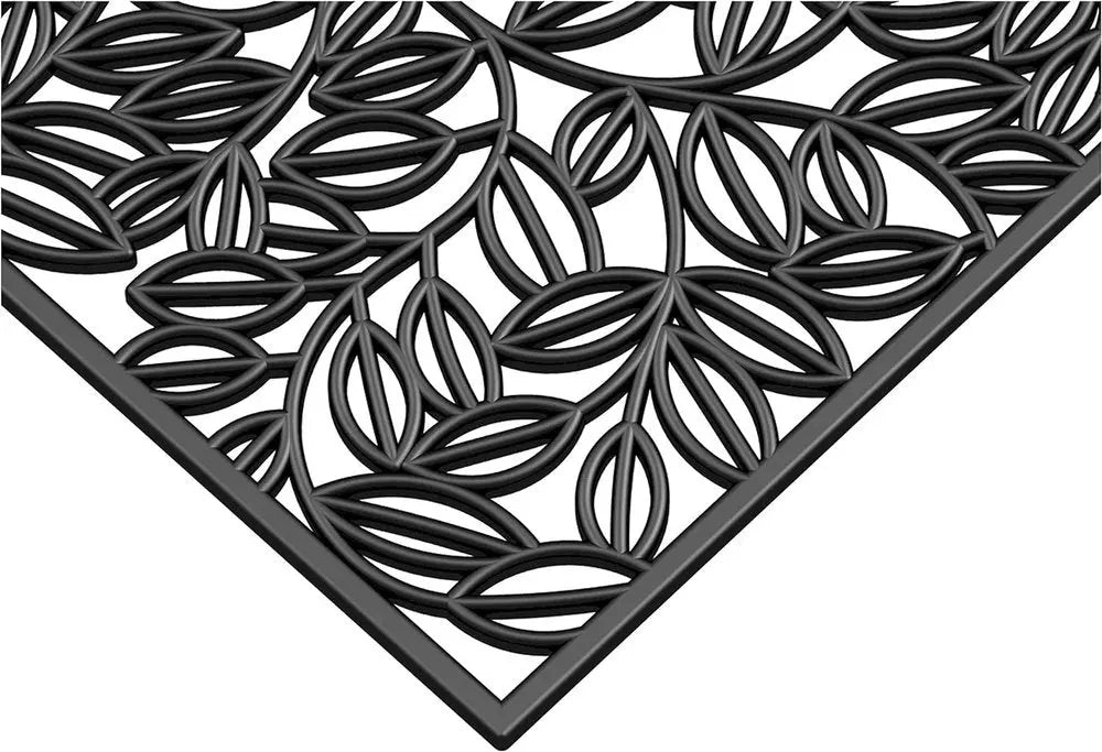 24" X 36" Black Rubber Botanical Leaves Outdoor Door Mat - NOBLE HOME INTERIORS