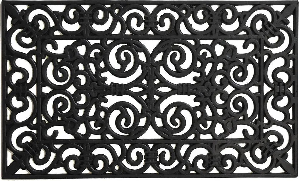 24" X 36" Black Scrollwork Outdoor Rubber Door Mat - NOBLE HOME INTERIORS