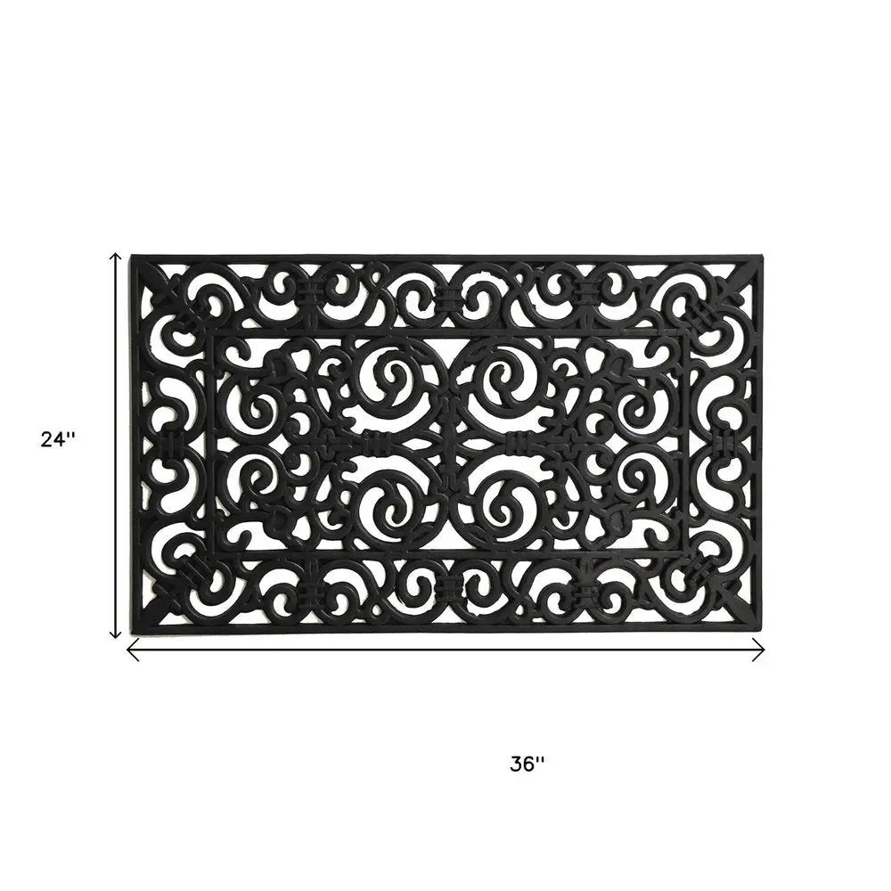 24" X 36" Black Scrollwork Outdoor Rubber Door Mat - NOBLE HOME INTERIORS