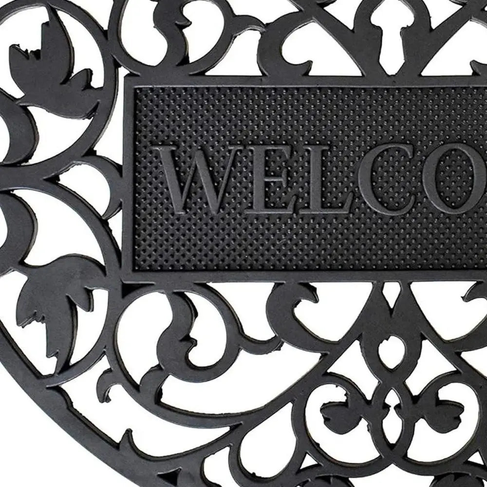 24" X 36" Black Scrollwork Welcome Semi Circle Outdoor Rubber Door Mat - NOBLE HOME INTERIORS