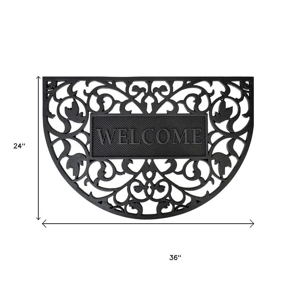 24" X 36" Black Scrollwork Welcome Semi Circle Outdoor Rubber Door Mat - NOBLE HOME INTERIORS