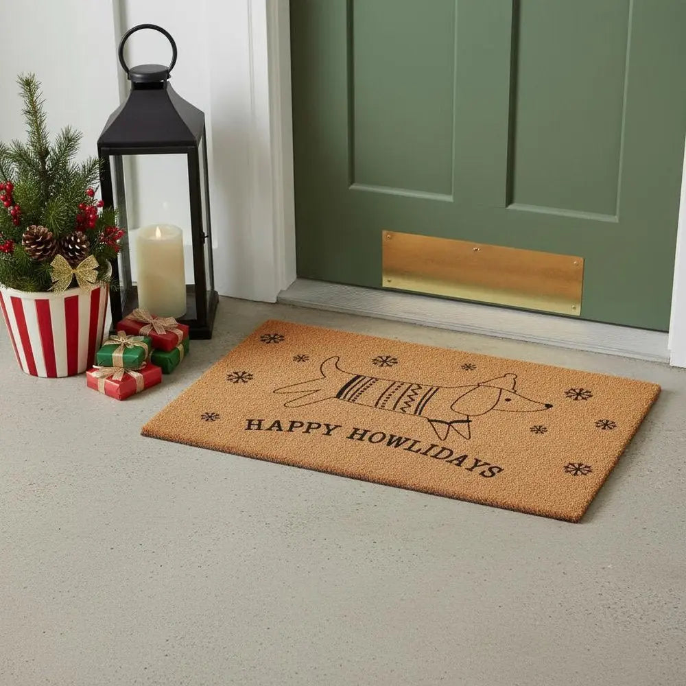 24" X 36" Brown And Black Christmas Dog Outdoor Coir Door Mat - NOVA HOME FURNITURE