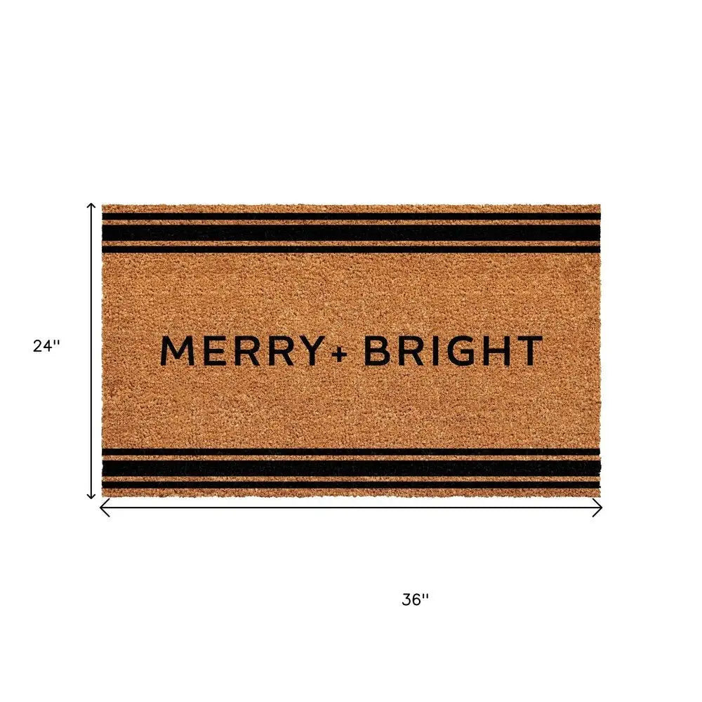 24" X 36" Brown And Black Christmas Merry and Bright Outdoor Coir Door Mat - NOVA HOME FURNITURE