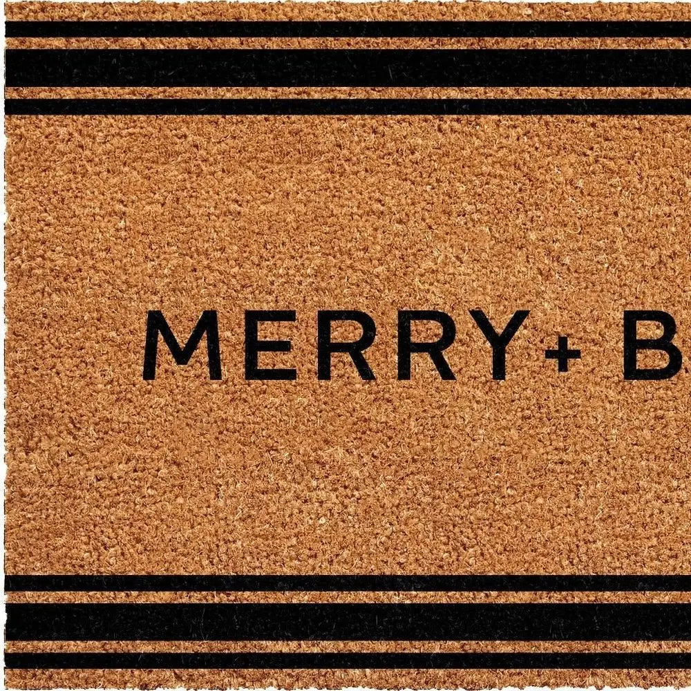 24" X 36" Brown And Black Christmas Merry and Bright Outdoor Coir Door Mat - NOVA HOME FURNITURE