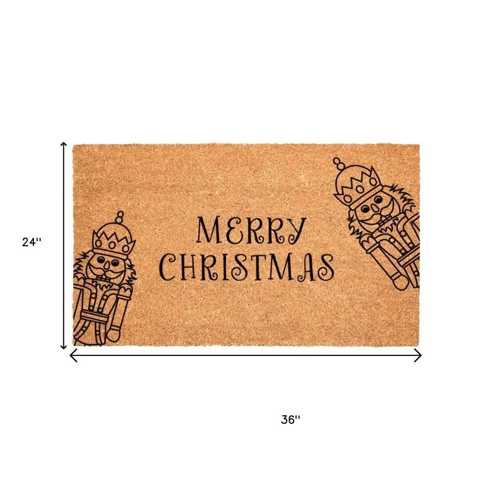 24" X 36" Brown And Black Christmas Merry Christmas Outdoor Coir Door Mat - NOVA HOME FURNITURE