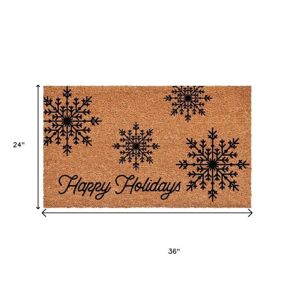 24" X 36" Brown And Black Christmas Merry Christmas Outdoor Coir Door Mat - NOVA HOME FURNITURE