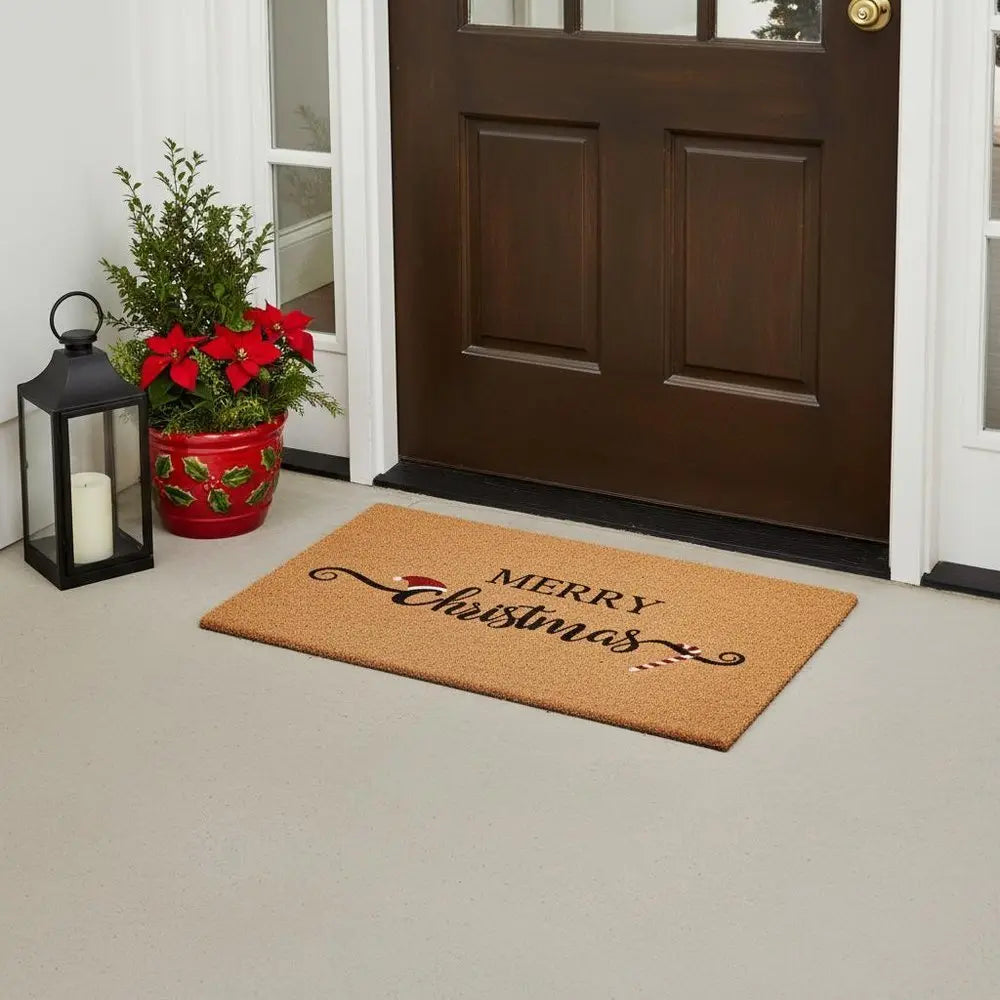 24" X 36" Brown And Black Christmas Merry Christmas Outdoor Coir Door Mat - NOVA HOME FURNITURE