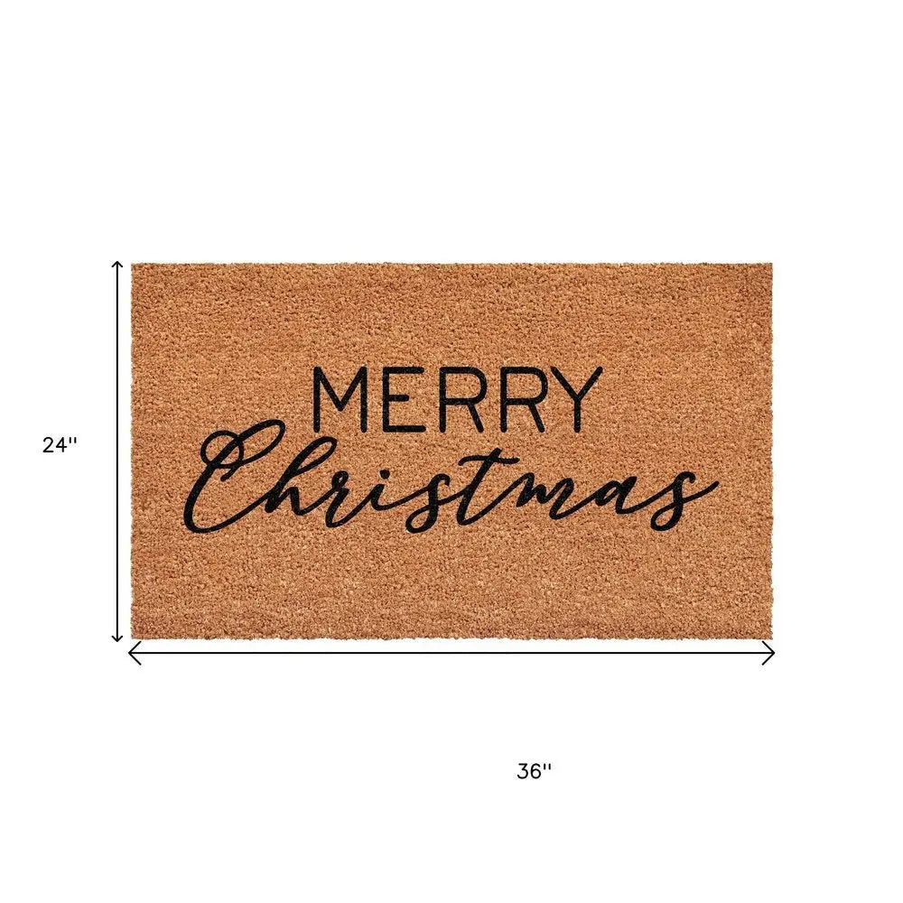 24" X 36" Brown And Black Christmas Merry Christmas Outdoor Coir Door Mat - NOBLE HOME INTERIORS