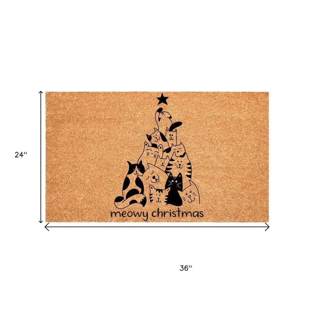 24" X 36" Brown And Black Christmas Outdoor Coir Door Mat - NOVA HOME FURNITURE