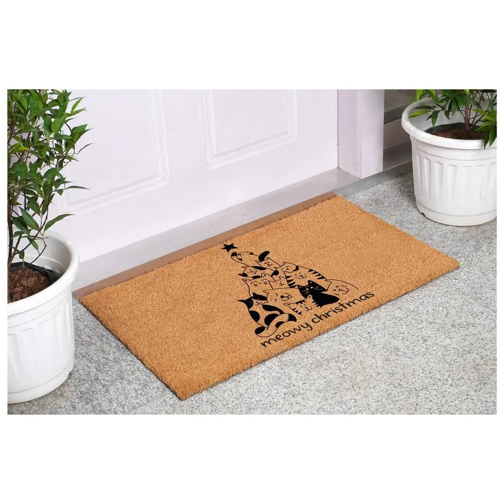24" X 36" Brown And Black Christmas Outdoor Coir Door Mat - NOVA HOME FURNITURE