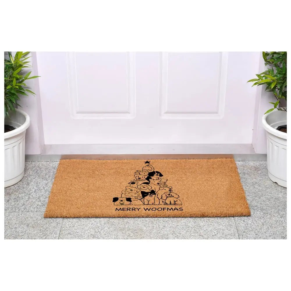 24" X 36" Brown And Black Christmas Outdoor Coir Door Mat - NOVA HOME FURNITURE