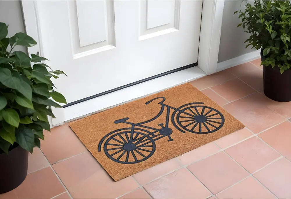 24" X 36" Brown and Black Coir Bicycle Outdoor Door Mat - NOBLE HOME INTERIORS
