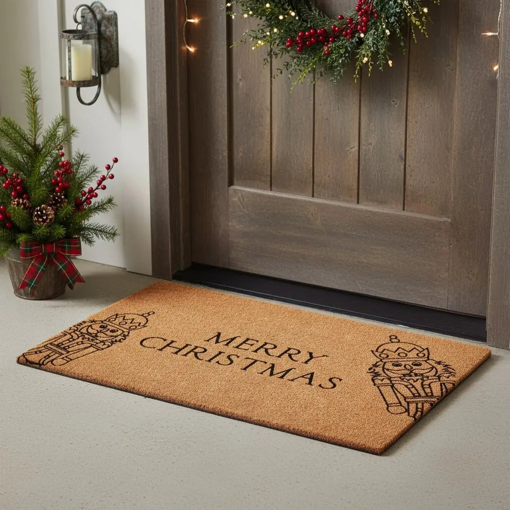 24" X 36" Brown And Black Merry Christmas Outdoor Coir Door Mat - NOVA HOME FURNITURE