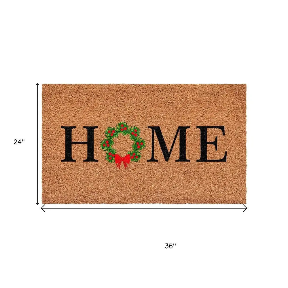 24" X 36" Brown And Green Christmas Home Outdoor Coir Door Mat - NOVA HOME FURNITURE