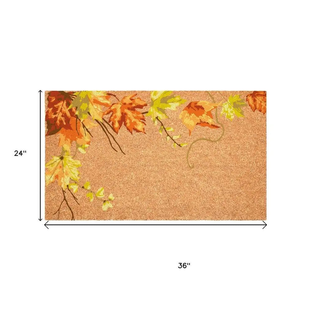 24" X 36" Brown And Natural Fall Leaves Outdoor Coir Door Mat - NOBLE HOME INTERIORS
