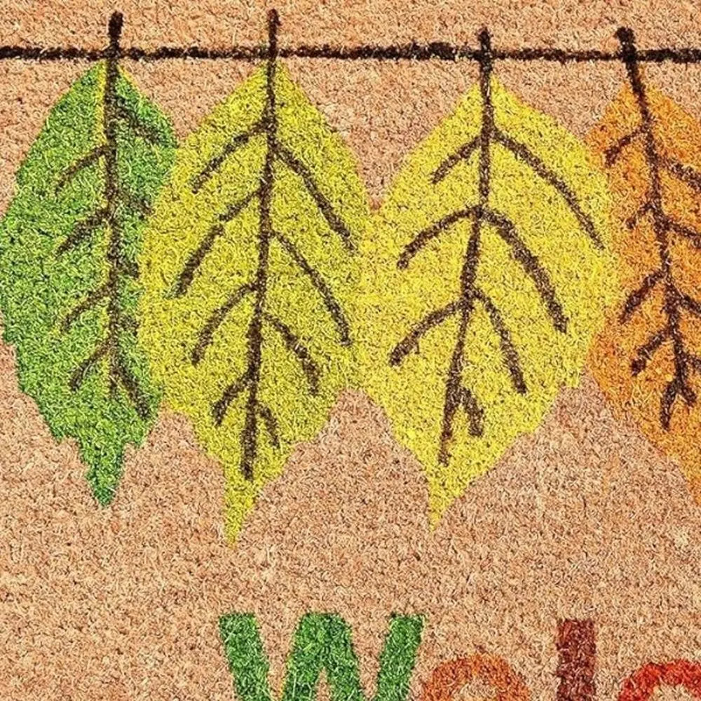 24" X 36" Brown And Natural Fall Leaves Welcome Outdoor Coir Door Mat - NOVA HOME FURNITURE