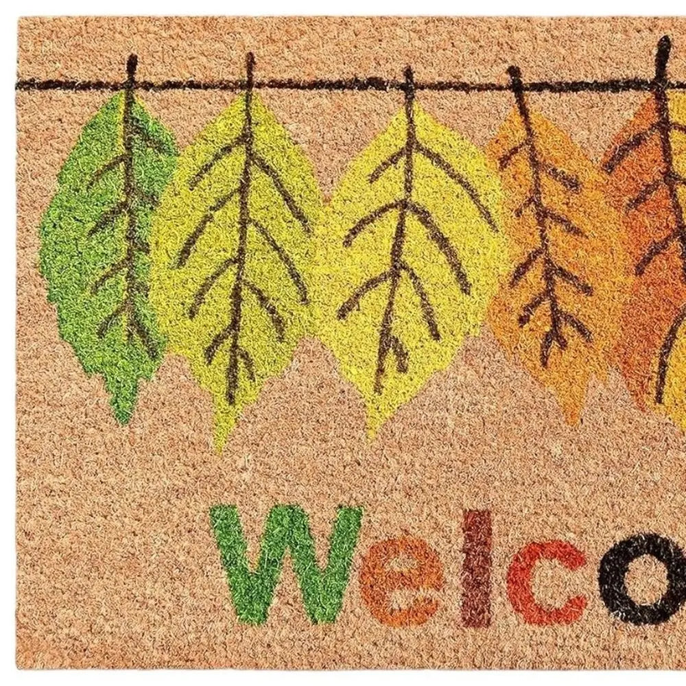 24" X 36" Brown And Natural Fall Leaves Welcome Outdoor Coir Door Mat - NOVA HOME FURNITURE