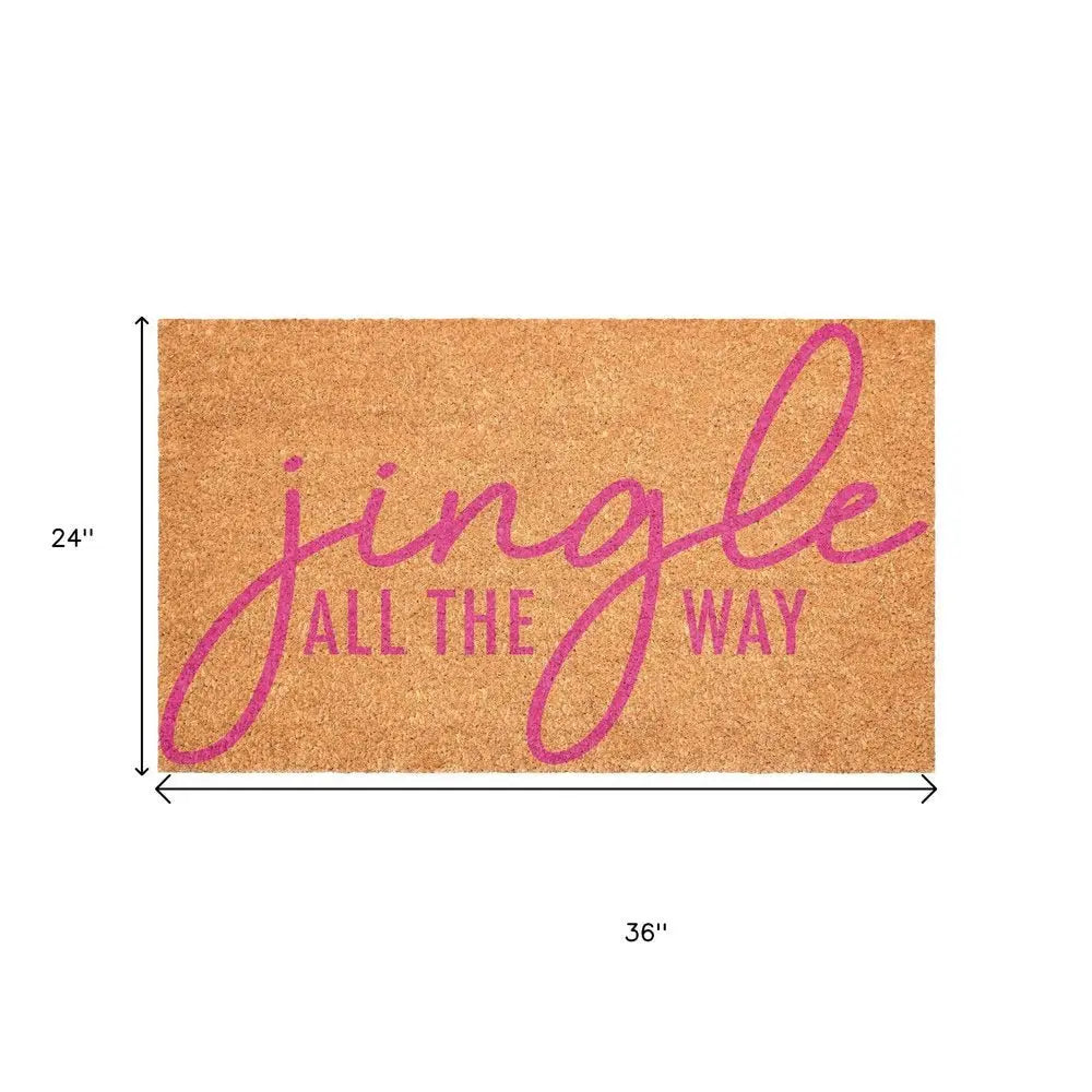 24" X 36" Brown And Pink Christmas Outdoor Coir Door Mat - NOVA HOME FURNITURE