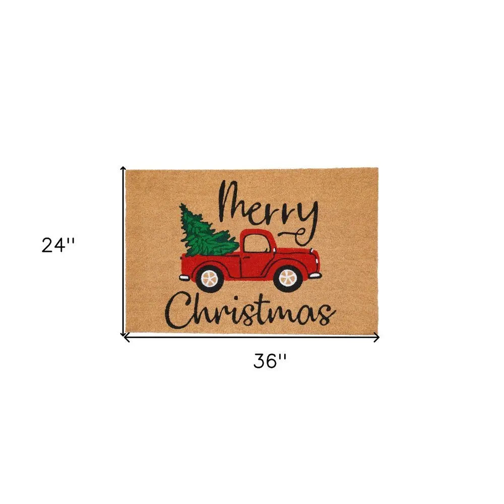 24" X 36" Brown and Red Coir Merry Christmas Outdoor Door Mat - NOBLE HOME INTERIORS