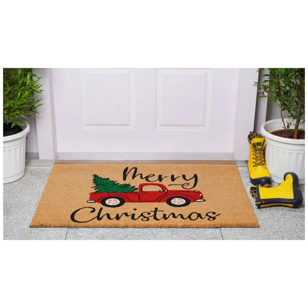 24" X 36" Brown and Red Coir Merry Christmas Outdoor Door Mat - NOBLE HOME INTERIORS
